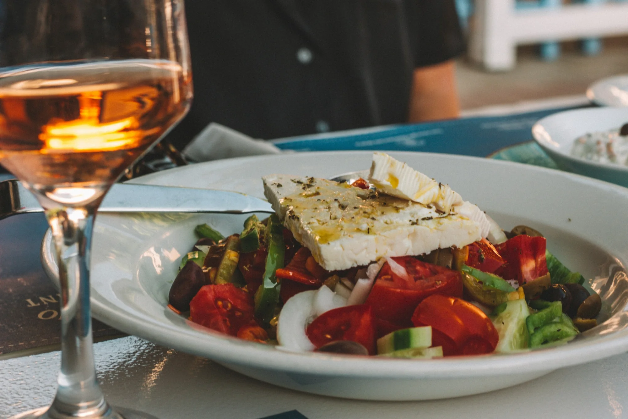 Greek salad and wine